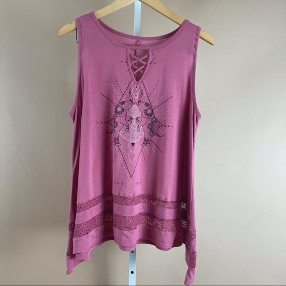 Wound Up XXL 2X Boho Hippie Elephant Flowy Lace Tank Top - Picture 1 of 6